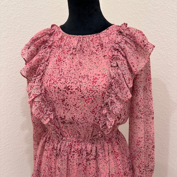 Rachel‎ Parcell Pink Chiffon Ruffle Long Sleeve Sheer Dress Women's XS - Picture 2 of 9
